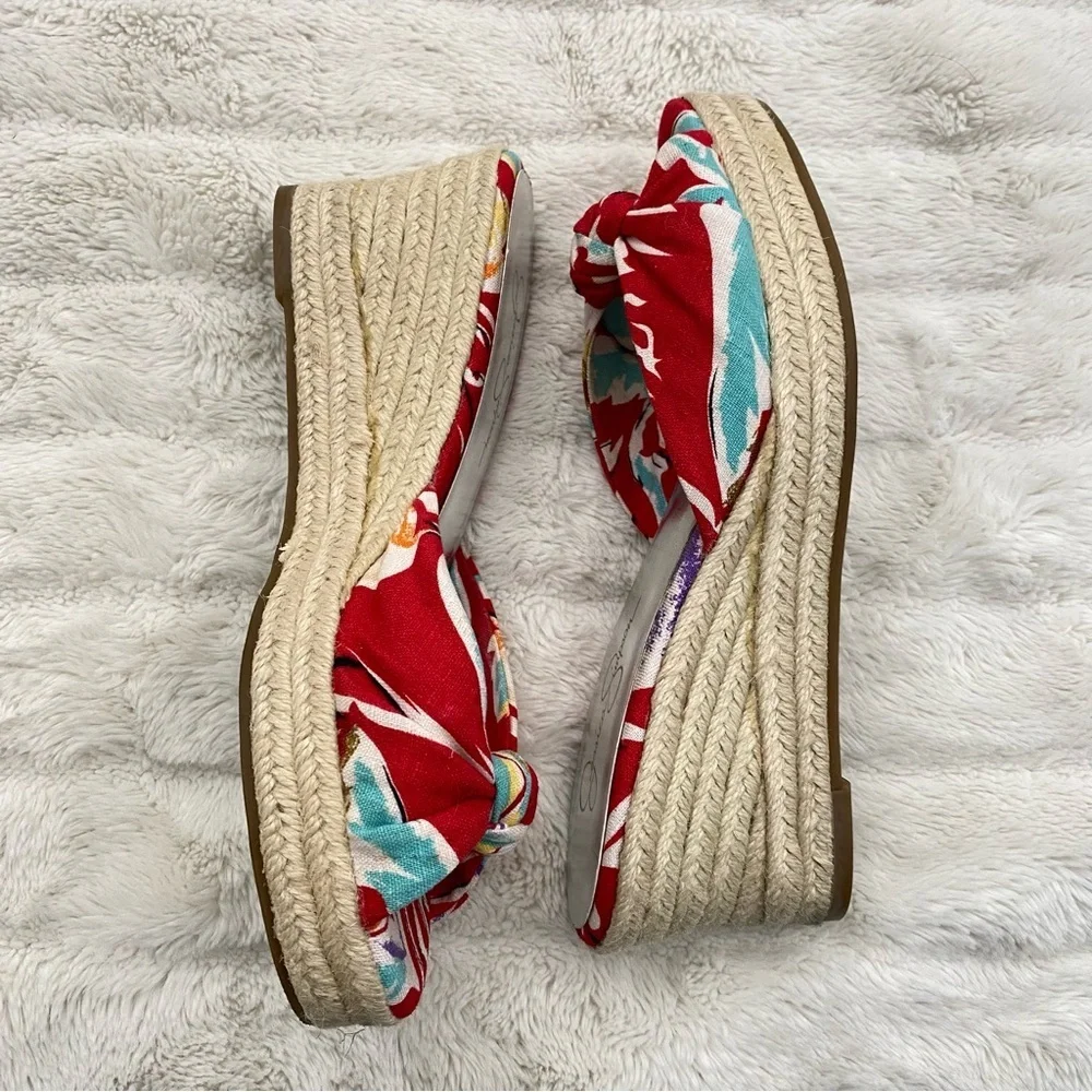 Jessica Simpson Red Floral Espadrille Wedges Size 8.5